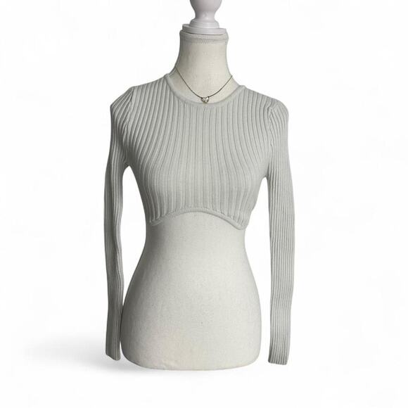 Princess Polly Tops - Princess Polly White Ribbed Cropped Long Sleeve Casual Going Out Top Size XS-S